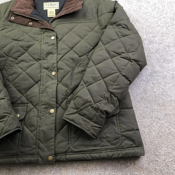 L.L. Bean Jacket Mens Large Green Quilted Canvas Down Insulated Full Zip Outdoor - Picture 3 of 9